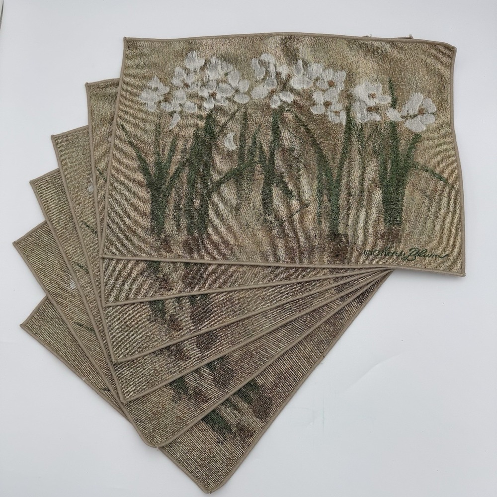 Placemat Set 6 Floral White Blossom Embroidered‎ Tapestry Country Cottagecore